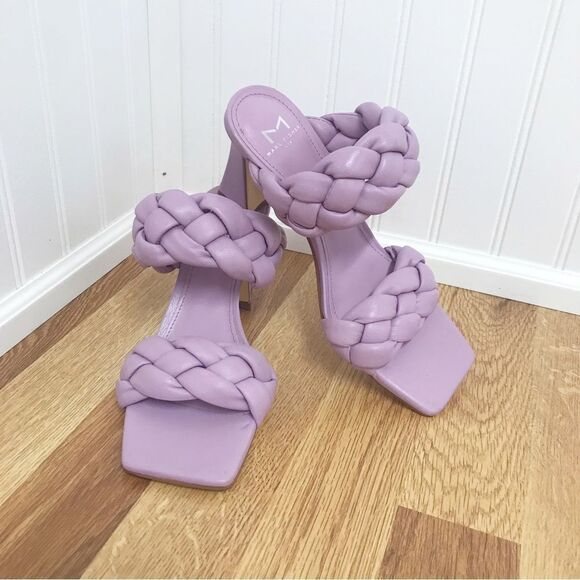 MARC FISHER Hammy Purple Braided Leather Heeled Slide Sandal Square Toe Size 6.5 - Picture 2 of 12